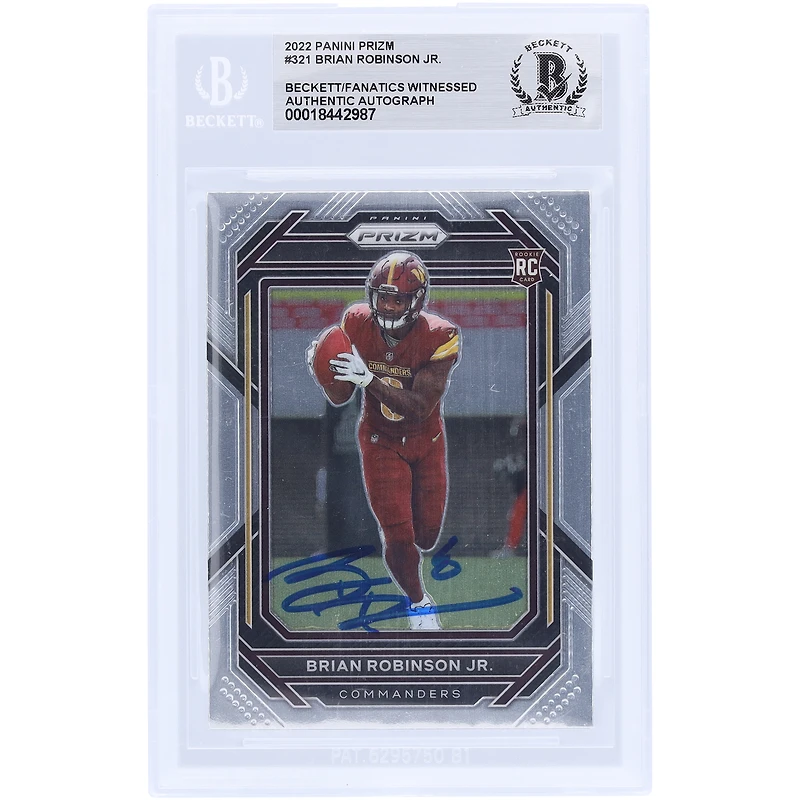 Brian Robinson Jr. Washington Commanders Carte de recrue authentifiée autographiée Panini Prizm n° 321 2022 par les fanatiques de Beckett