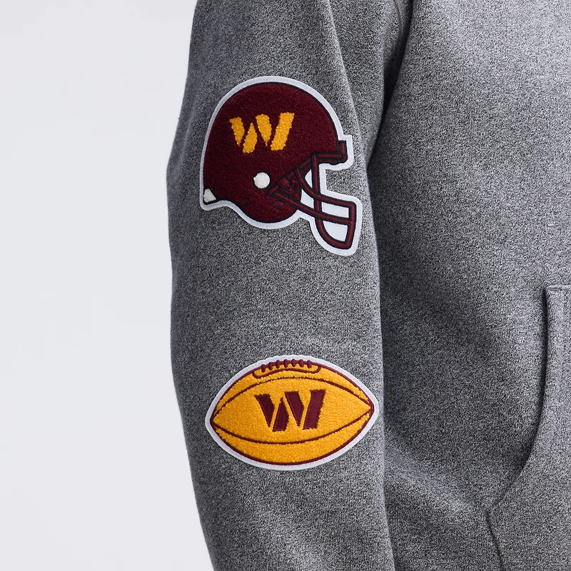 Fanatics Athletic Heather Gray Washington Commanders IconicFleece Letterman Hoodie