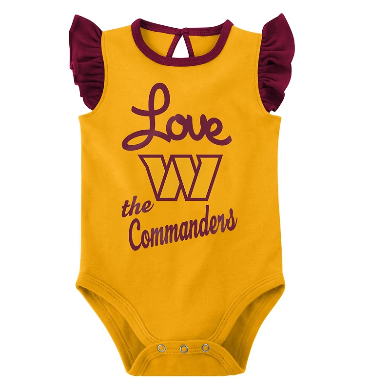 Lot de 2 bodys pour nouveau-nés et nourrissons bordeaux/dorés Washington Commanders Spread the Love