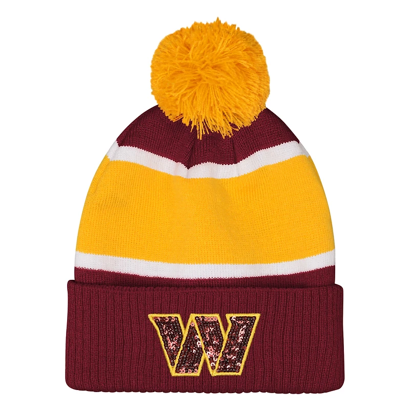 Girls Outerstuff  Burgundy Washington Commanders Let's Play Cuffed Knit Hat with Pom