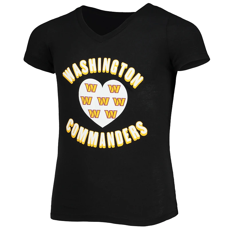 T-shirt à col en V New Era Washington Commanders noir pour fille jeune