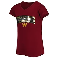 T-shirt à col en V et sequins inversés New Era pour jeunes filles Washington Commanders