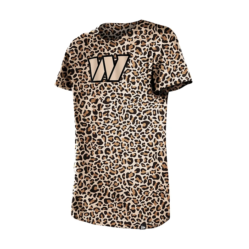 Girls Youth New Era  Tan Washington Commanders Mom & Me Leopard T-Shirt