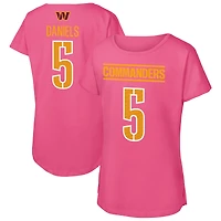 T-shirt rose Jayden Daniels avec nom et numéro de joueur des Washington Commanders