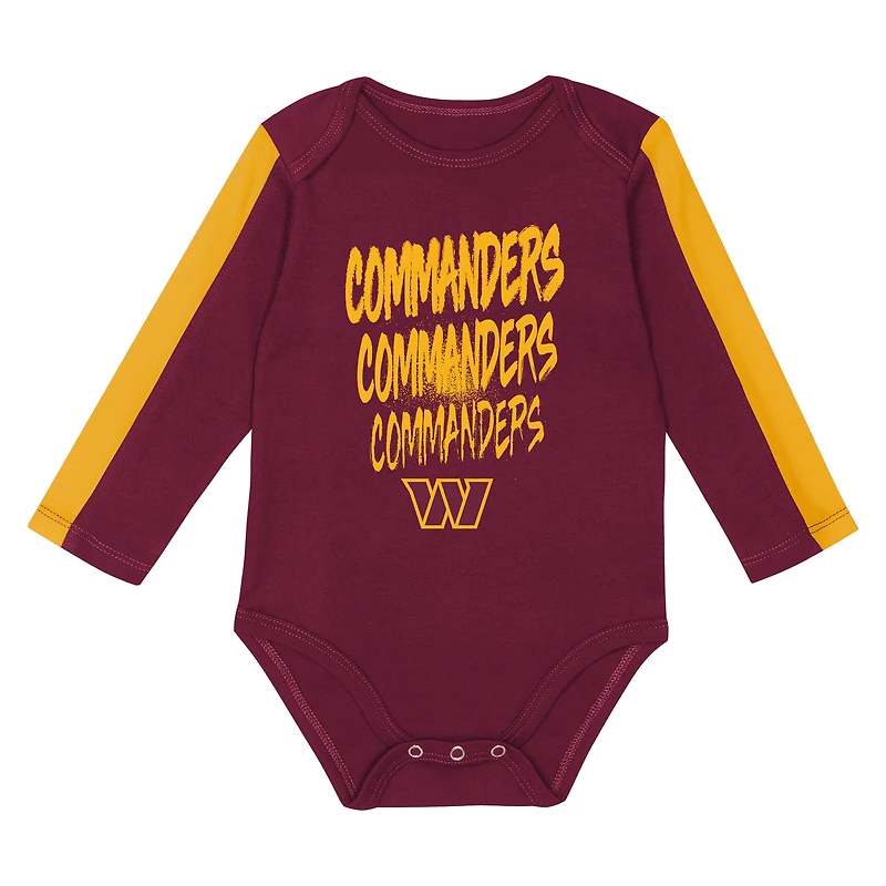 Ensemble 3 pièces pour bébé Outerstuff bordeaux/doré Washington Commanders Double Down, body et pantalon