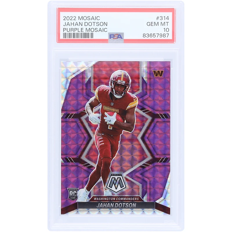 Jahan Dotson Washington Commanders 2022 Panini Mosaic Purple Mosaic #314 #15/49 PSA authentifié 10 Rookie Card