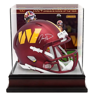 Jayden Daniels Washington Commanders Autographed Riddell 2024 NFL Offensive Rookie of the Year Speed Mini Helmet with Sublimated Mini Helmet Case