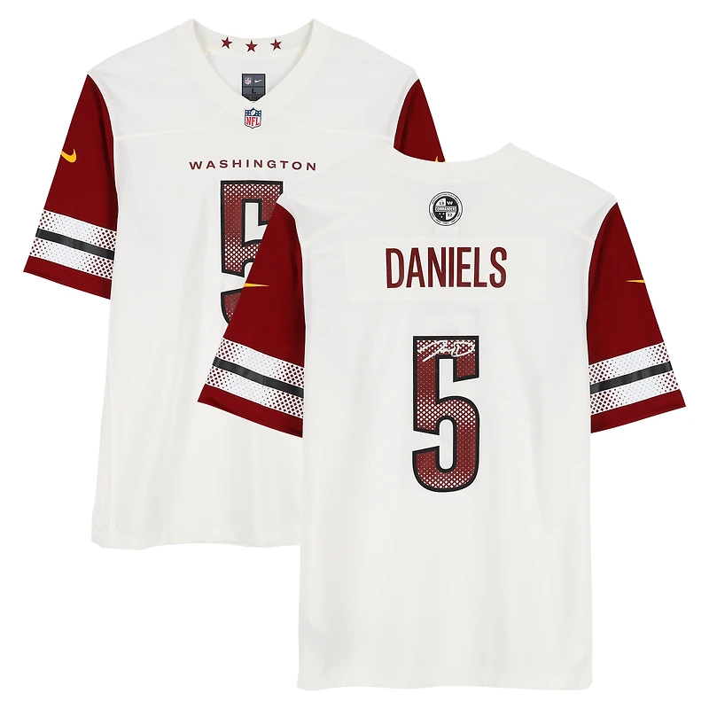 Maillot Nike blanc dédicacé par Jayden Daniels des Washington Commanders