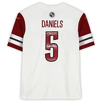 Maillot Nike Vapor F.U.S.E. blanc dédicacé par Jayden Daniels des Washington Commanders, avec l'inscription « 2024 OROY ».