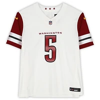 Maillot Nike Vapor F.U.S.E. blanc dédicacé par Jayden Daniels des Washington Commanders, avec l'inscription « 2024 OROY ».