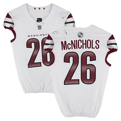 Maillot blanc Nike n° 26 porté par Jeremy McNichols (Washington Commanders) lors du match contre les Minnesota Vikings le 7 décembre 2025