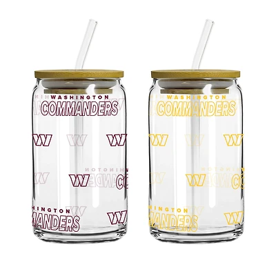 Logo Brands Washington Commanders 16oz. Step And Repeat Glass Can with Lid & Straw 2-Pack