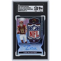 Luke McCaffrey Washington Commanders Autographed 2024 Panini Certified Mirror Black Freshman Fabric NFL Logo Crest Relic Signatures #FMS-LMY #1/1 SGC Authenticated 9/10 Rookie Card