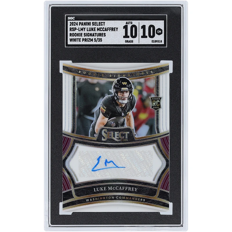 Luke McCaffrey Washington Commanders Autographié 2024 Panini Select Blanc Prizm Rookie Signatures #RSP-LMY #5/35 SGC Authentifié 10/10 Carte Rookie