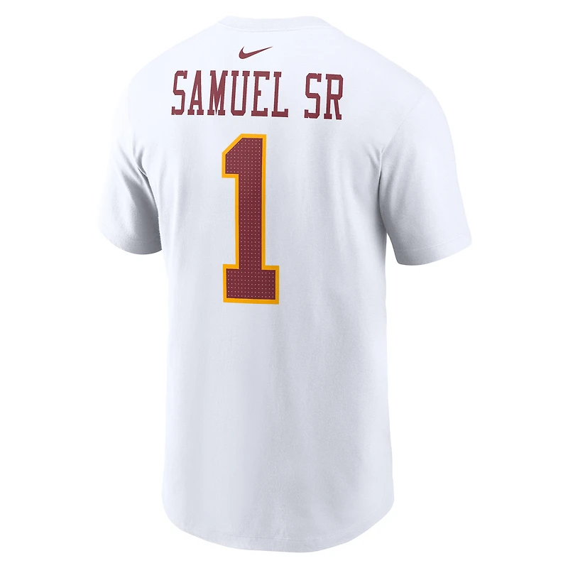 T-shirt Nike Deebo Samuel Sr pour homme, blanc, avec nom et numéro de joueur des Washington Commanders