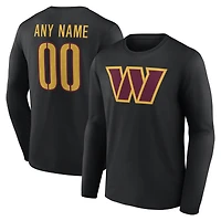 T-shirt à manches longues authentique et personnalisé avec nom numéro de l'équipe des Washington Commanders, noir, pour homme