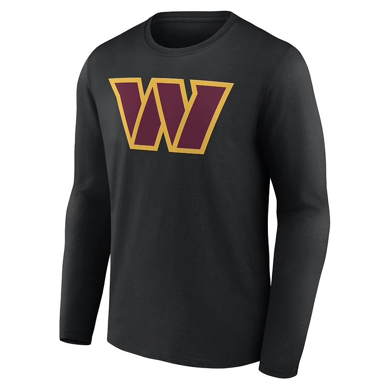 T-shirt à manches longues authentique et personnalisé avec nom numéro de l'équipe des Washington Commanders, noir, pour homme