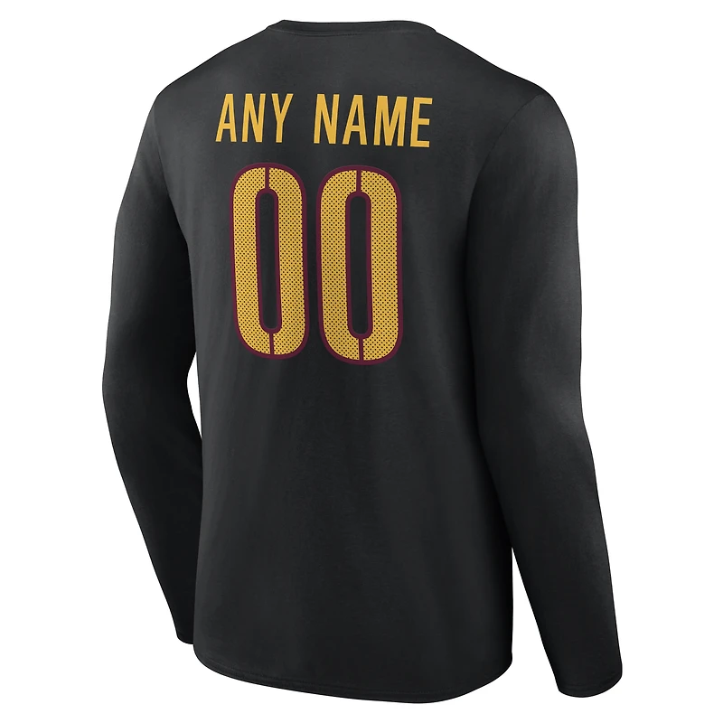 T-shirt à manches longues authentique et personnalisé avec nom numéro de l'équipe des Washington Commanders, noir, pour homme