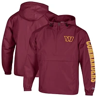 Veste coupe-vent à capuche demi-zip compressible Champion Washington Commanders bordeaux pour homme