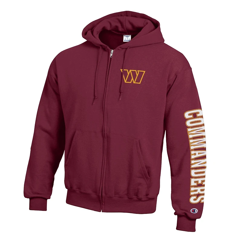 Men's Champion  Burgundy Washington Commanders Powerblend Fleece Full-Zip Hoodie