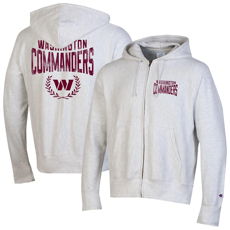 Sweat à capuche zippé tissage inversé pour homme Champion Heather Gray Washington Commanders