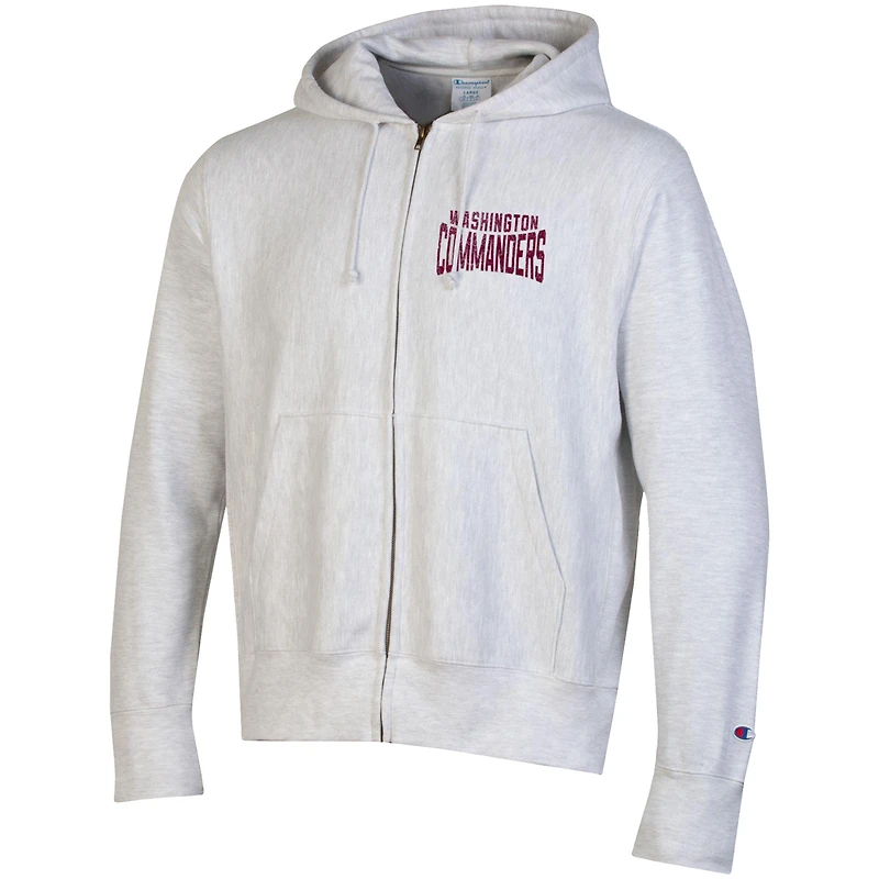 Men's Champion Heather Gray Washington Commanders Reverse Weave Full-Zip Hoodie