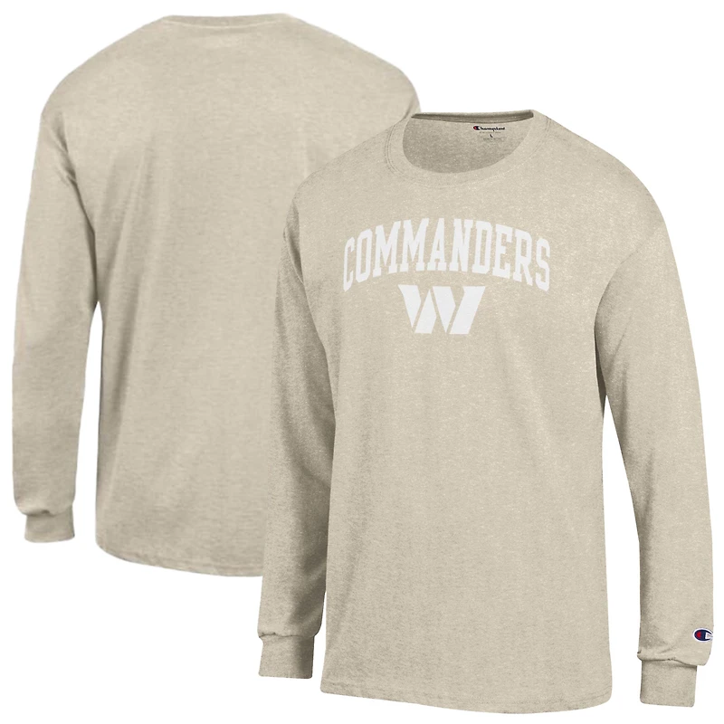 T-shirt à manches longues Champion pour homme, couleur avoine chinée, Washington Commanders, encre blanche.