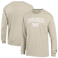 T-shirt à manches longues Champion pour homme, couleur avoine chinée, Washington Commanders, encre blanche.