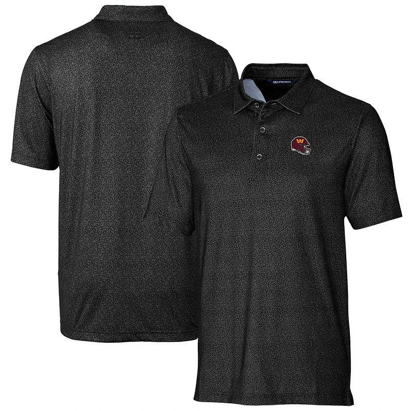 Men's Cutter & Buck  Black Washington Commanders Helmet Micro Floral Print Stretch Polo