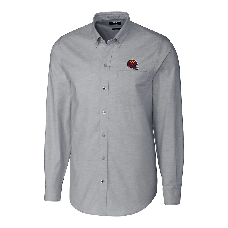 Men's Cutter & Buck  Charcoal Washington Commanders Helmet Stretch Oxford Long Sleeve Button-Down Shirt