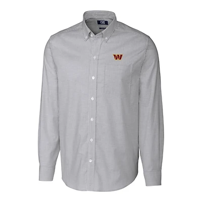 Chemise boutonnée à manches longues et rayures extensibles en oxford pour homme, couleur anthracite, style Washington Commanders.