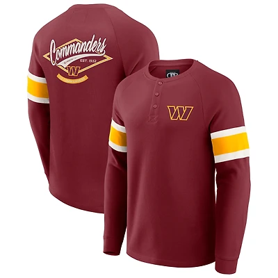T-shirt Henley à manches longues et col raglan gaufré pour homme, collection Darius Rucker par Fanatics, bordeaux, Washington Commanders