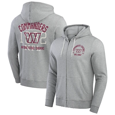 Men's Darius Rucker Collection by Fanatics Heather Gray Washington Commanders Vintage Stripe Full-Zip Hoodie