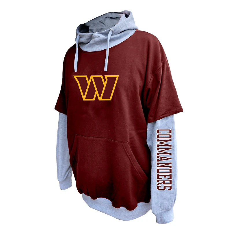 Sweat à capuche Fanatics bordeaux/gris chiné pour homme, taille grande et grande, Washington Commanders Twofer
