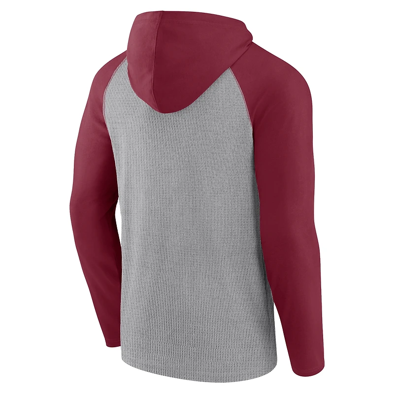 Men's Fanatics Gray/Burgundy Washington Commanders Under Center Long Sleeve Hoodie T-Shirt