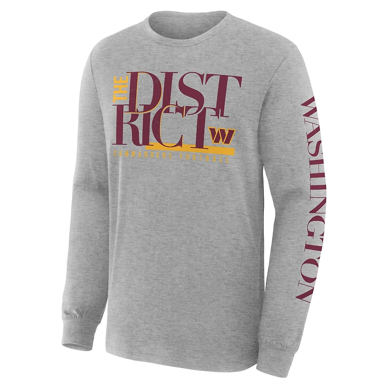 Men's Fanatics Heather Gray Washington Commanders Hometown Sweep Legacy Long Sleeve T-Shirt
