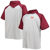 Men's Fanatics Heathered Gray/Burgundy Washington Commanders Big & Tall Raglan Pullover Short Sleeve Hoodie