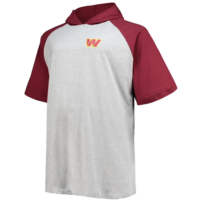 Men's Fanatics Heathered Gray/Burgundy Washington Commanders Big & Tall Raglan Pullover Short Sleeve Hoodie