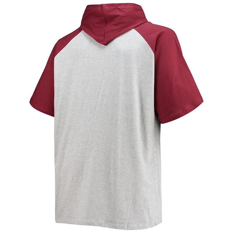 Men's Fanatics Heathered Gray/Burgundy Washington Commanders Big & Tall Raglan Pullover Short Sleeve Hoodie