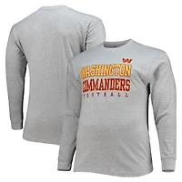 Men's Fanatics Heathered Gray Washington Commanders Big & Tall Practice Long Sleeve T-Shirt