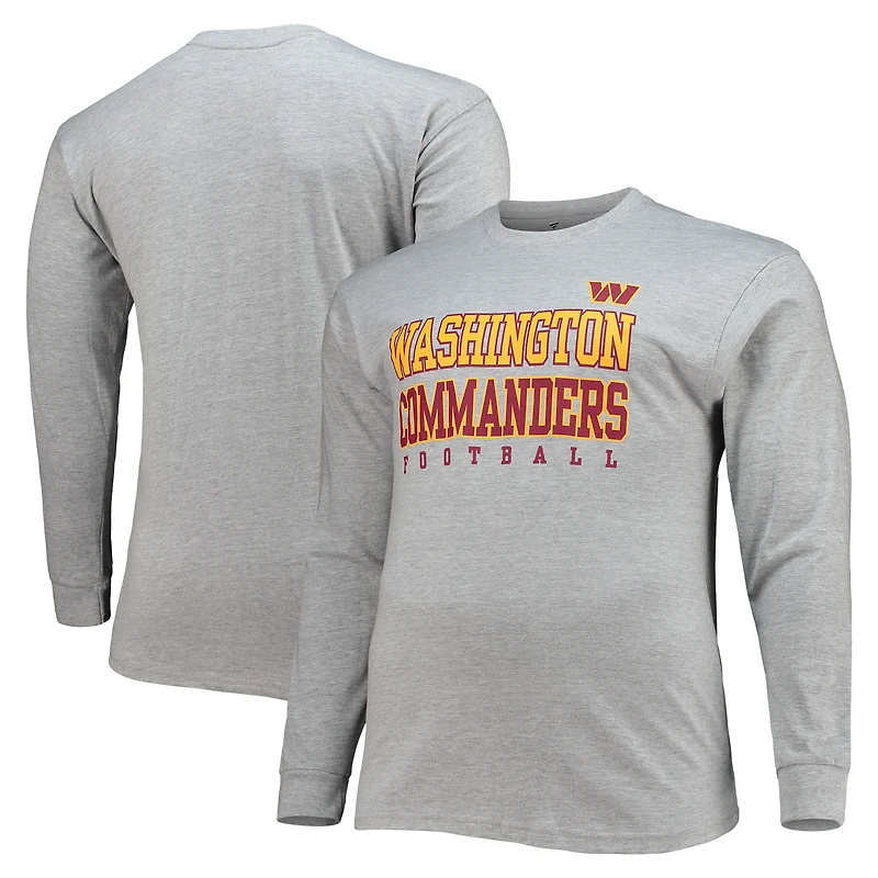 T-shirt à manches longues Fanatics Heathered Grey Washington Commanders Big & Tall Practice pour hommes