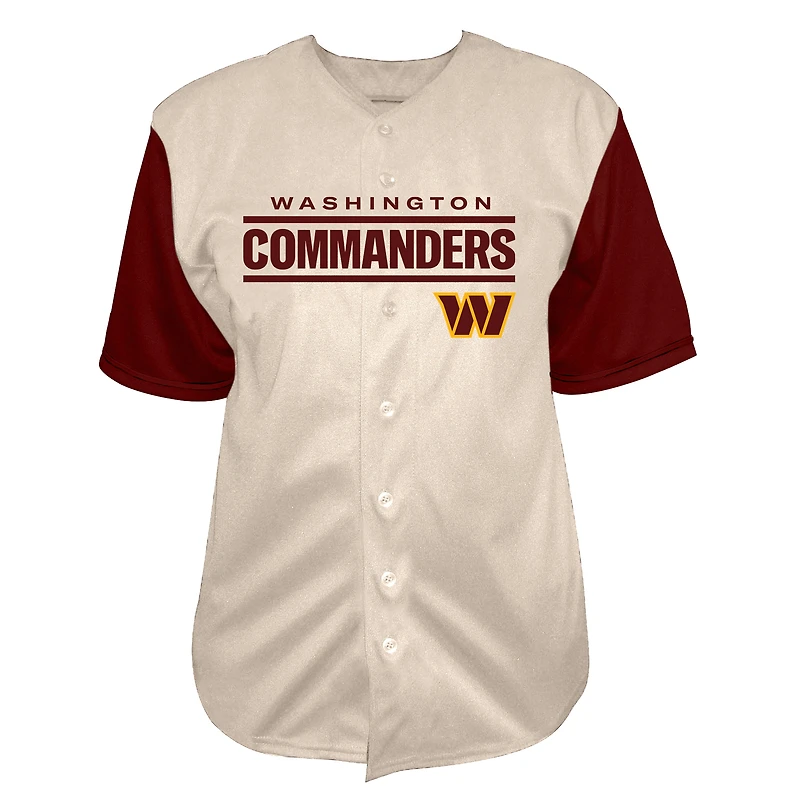 Chemise boutonnée de baseball Jayden Daniels crème pour hommes, Washington Commanders, grande taille