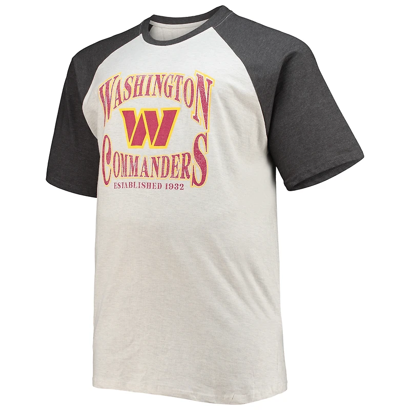 T-shirt raglan avec logo Washington Commanders Fanatics Oatmeal/Heathered Charcoal pour hommes Big & Tall