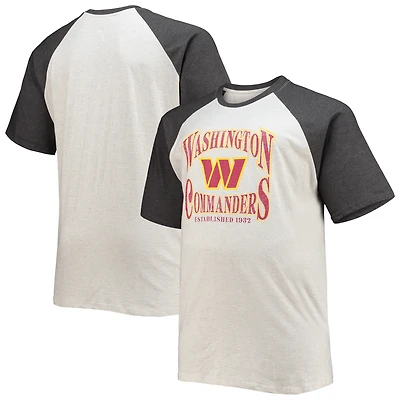 T-shirt raglan avec logo Washington Commanders Fanatics Oatmeal/Heathered Charcoal pour hommes Big & Tall