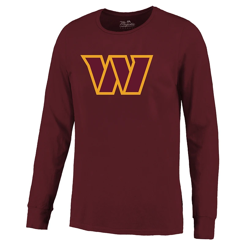 T-shirt à manches longues pour homme Majestic Threads Jayden Daniels Bordeaux Washington Commanders Nom et numéro non vieilli