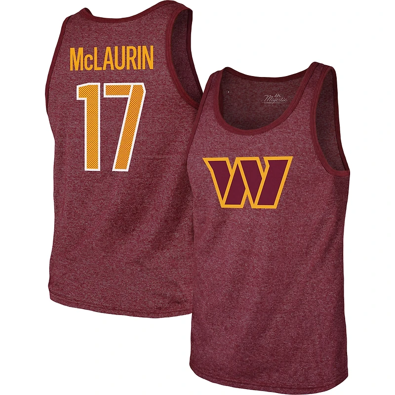 Débardeur Majestic Threads Terry McLaurin pour hommes, bordeaux chiné, nom et numéro du joueur des Washington Commanders