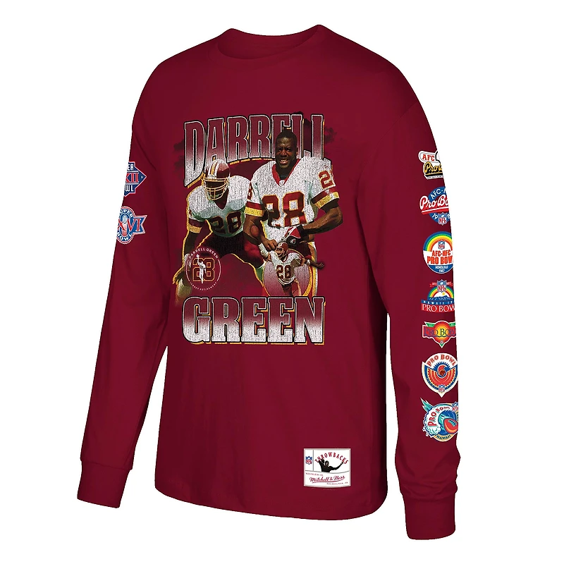 T-shirt à manches longues pour homme Mitchell & Ness Darrell Green Burgundy Washington Commanders Player Graphic