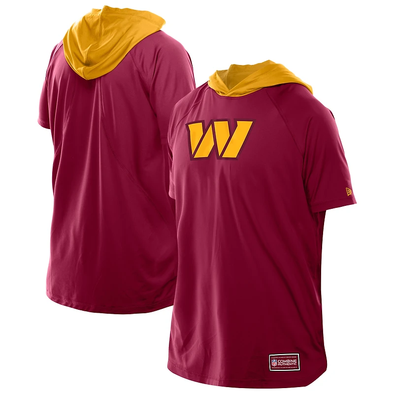 T-shirt à capuche et manches courtes raglan authentique New Era Scarlet Washington Commanders Combine pour homme