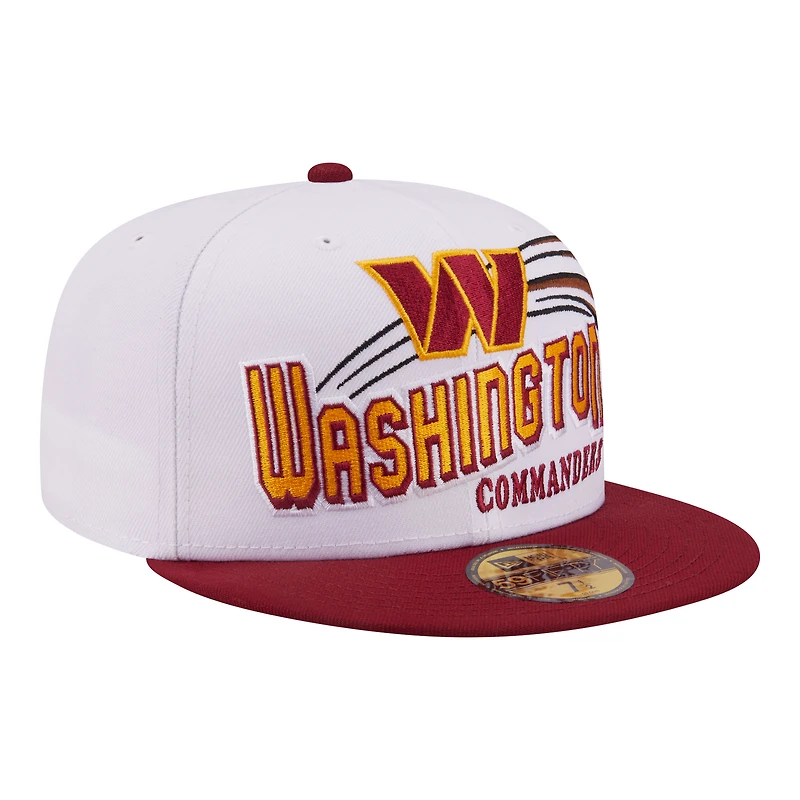Casquette ajustée New Era 59FIFTY pour homme, blanche et bordeaux, modèle Washington Commanders Retro Swoop.