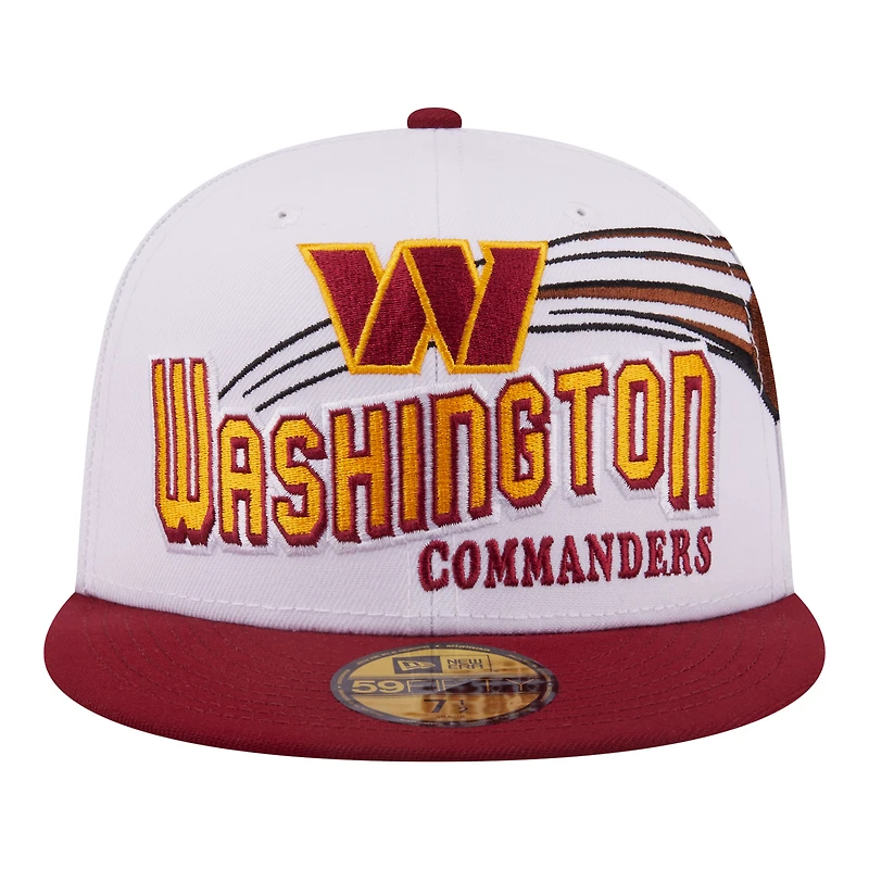Casquette ajustée New Era 59FIFTY pour homme, blanche et bordeaux, modèle Washington Commanders Retro Swoop.